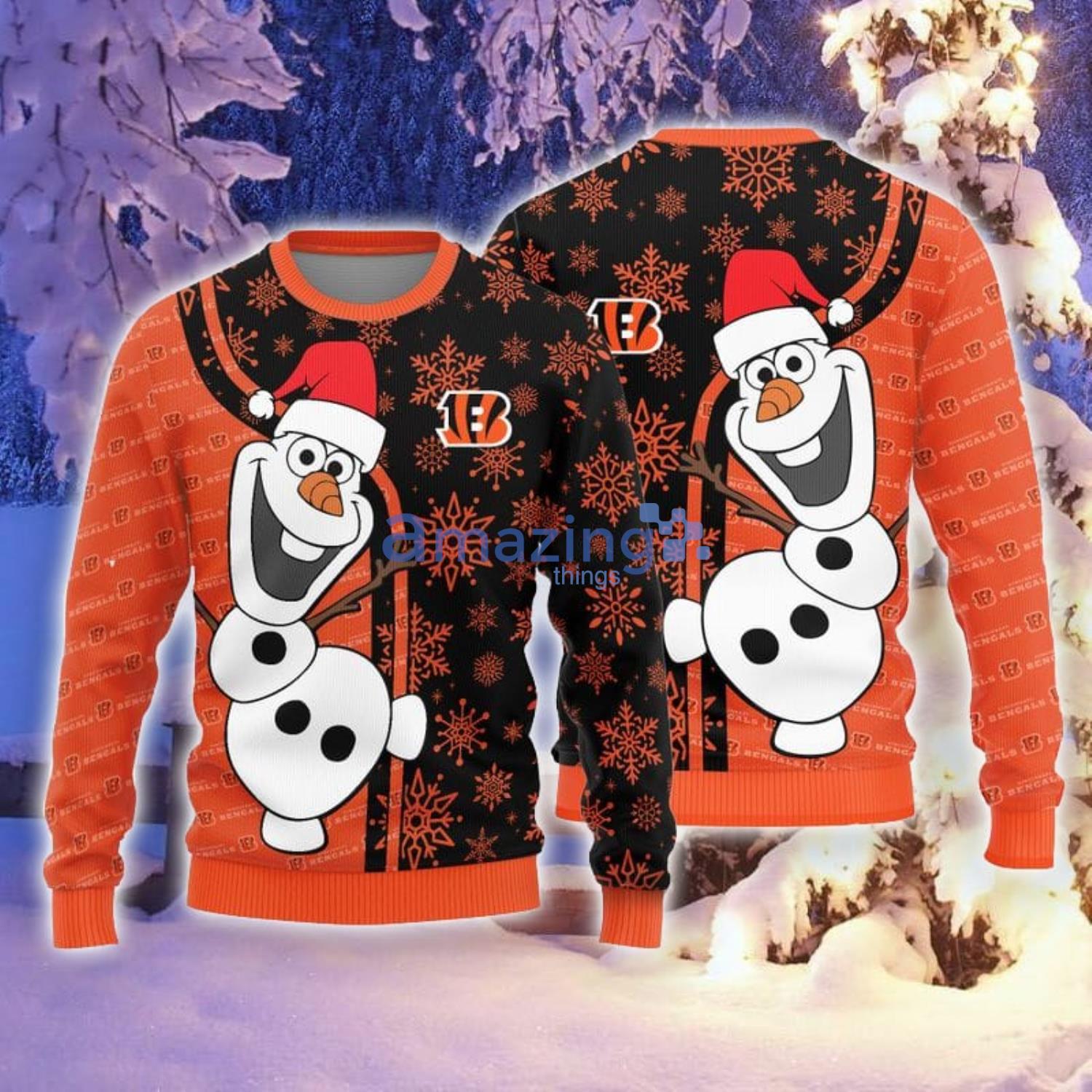 Christmas Gift Cincinnati Bengals Olaf Christmas Funny Gift 3D Ugly  Christmas Sweater For Men And Women