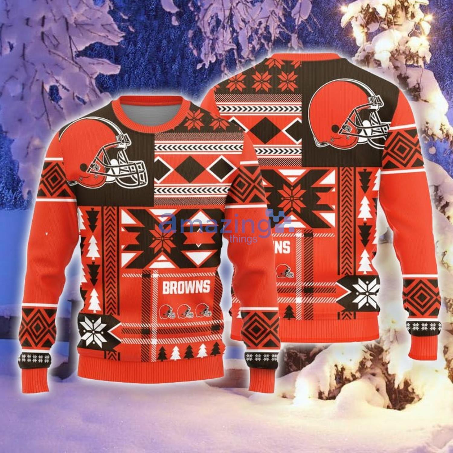 Christmas Gift Cleveland Browns Christmas Snowflakes Pattern 3D