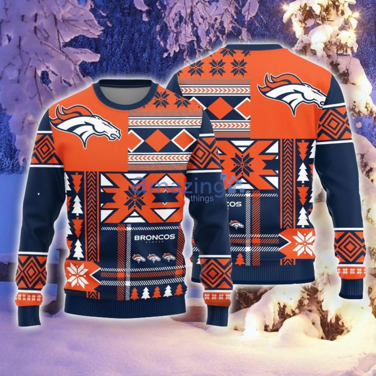 Christmas Gift Denver Broncos Christmas Snowflakes Pattern 3D Ugly  Christmas Sweater For Men And Women