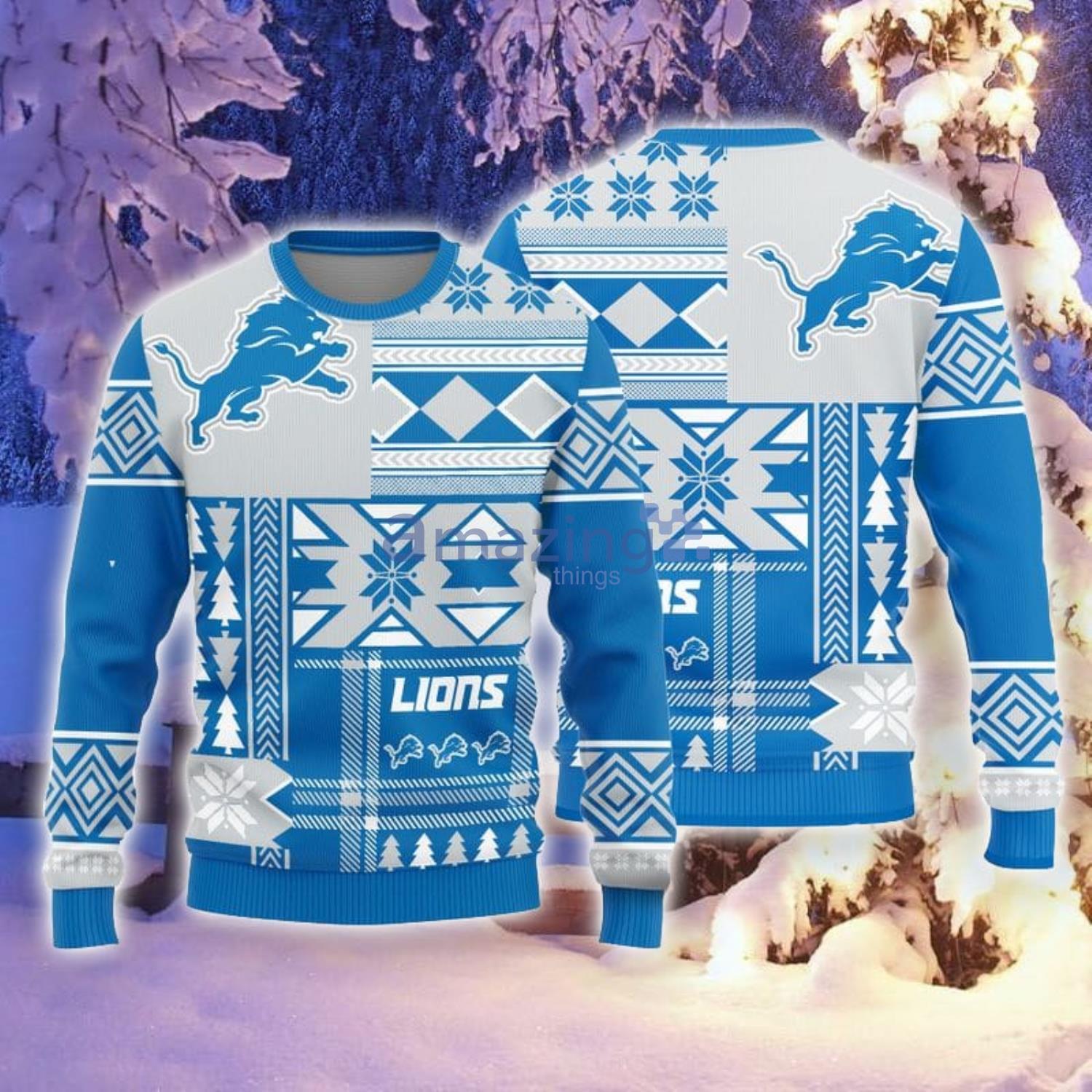 Christmas Gift Detroit Lions Christmas Snowflakes Pattern 3D Ugly Christmas  Sweater For Men And Women