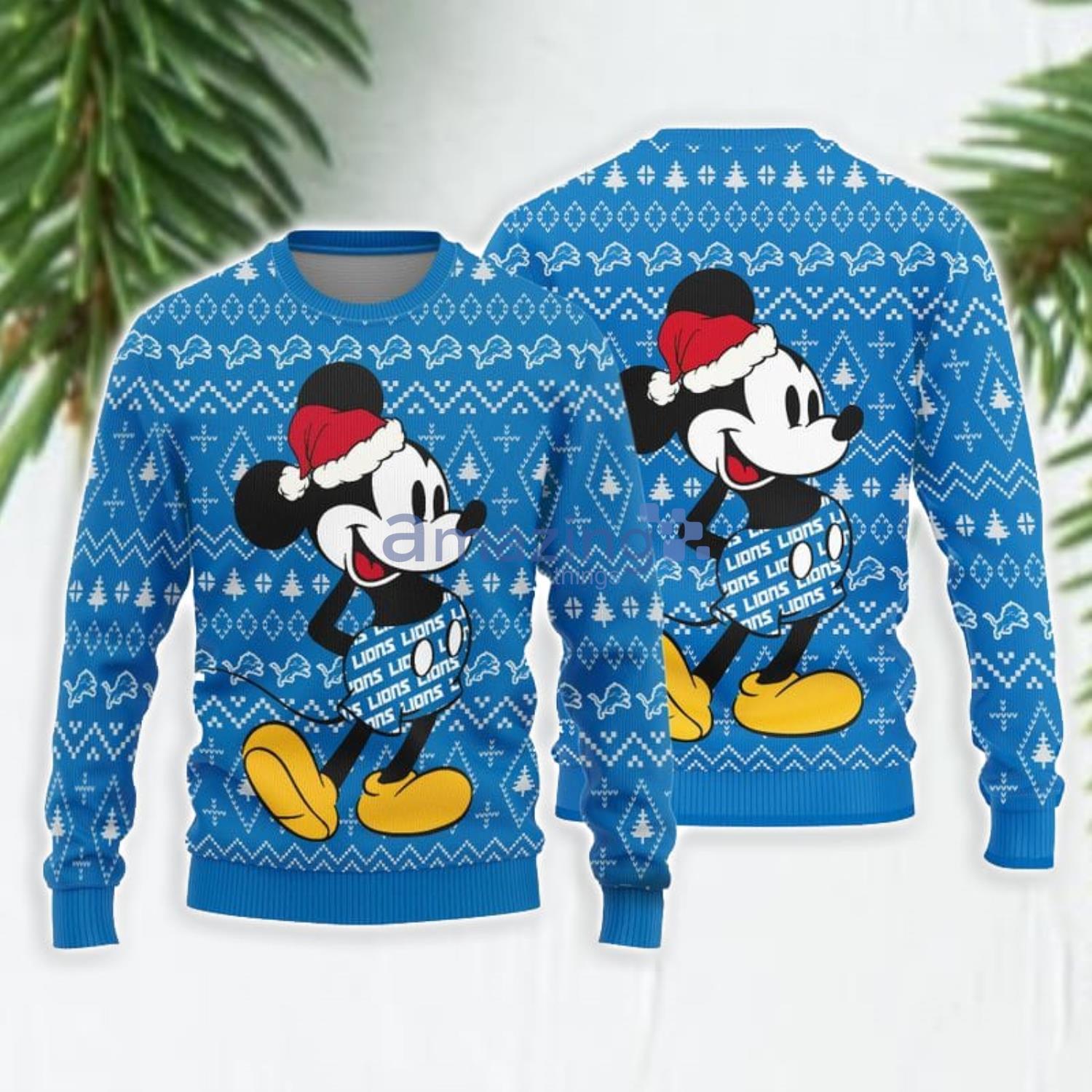 Christmas Gift Detroit Lions Cute Mickey Mouse Christmas Pattern Ugly  Christmas Sweater