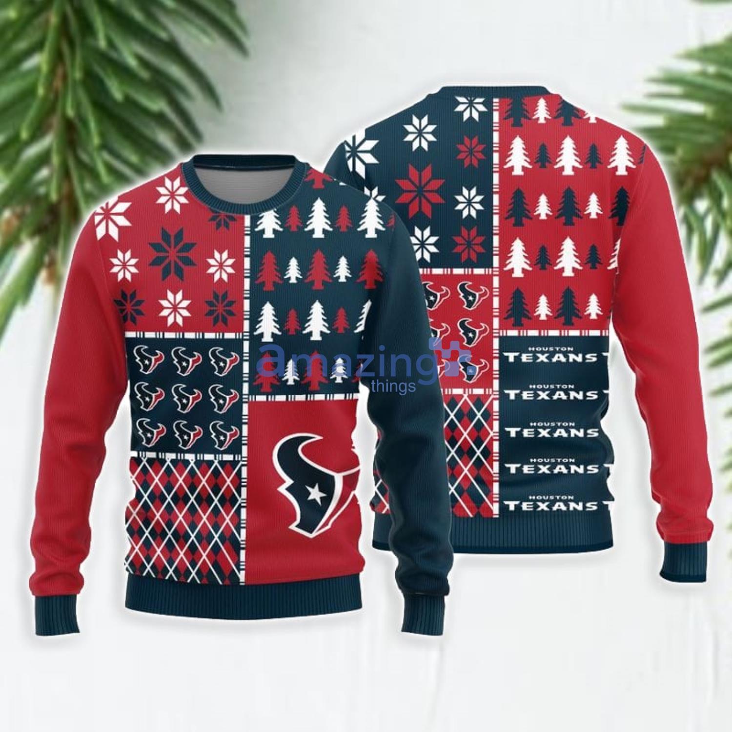 Houston Texans Christmas Pattern Ugly Christmas Sweater Yuletide AOP Gift  For Fans