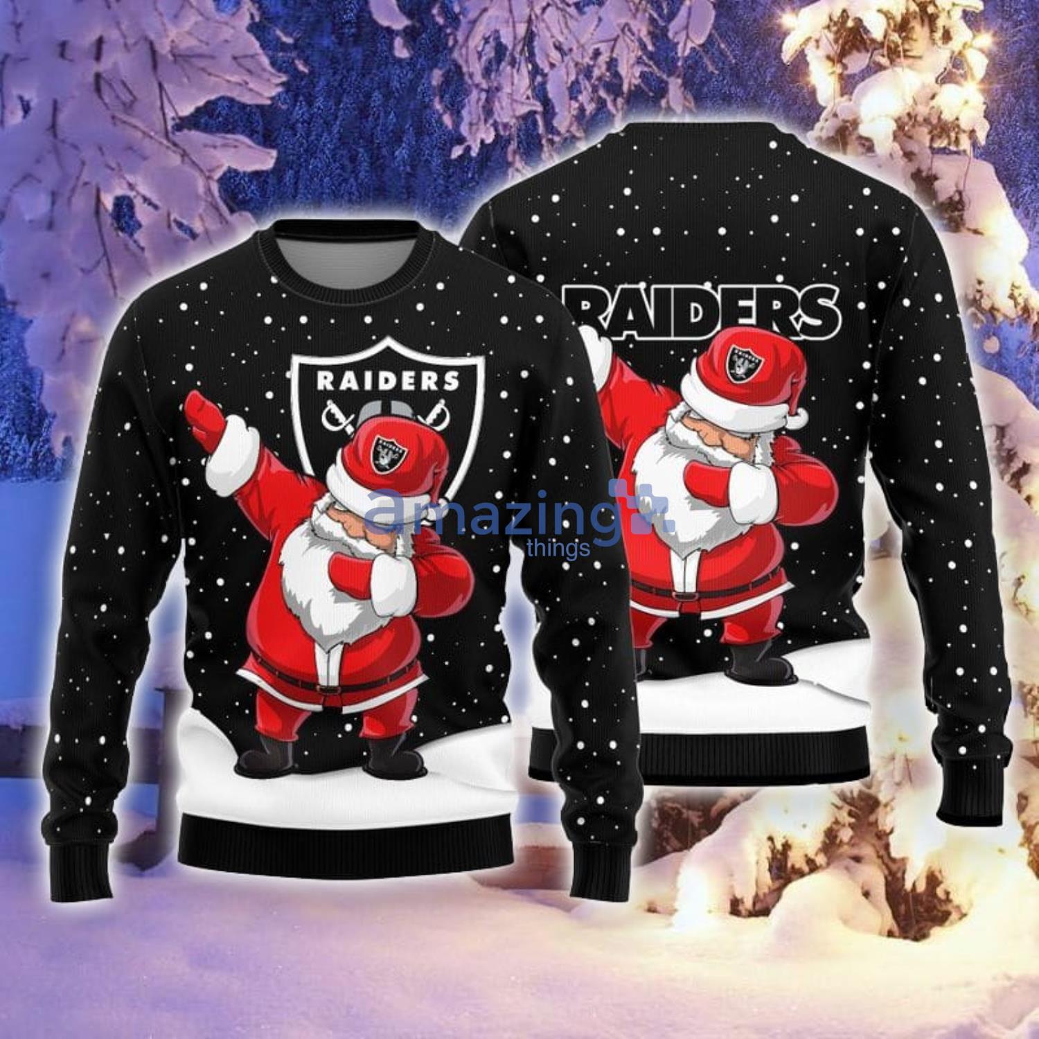 Christmas Gift Las Vegas Raiders Dabbing Santa 3D Ugly Christmas Sweater  For Men And Women