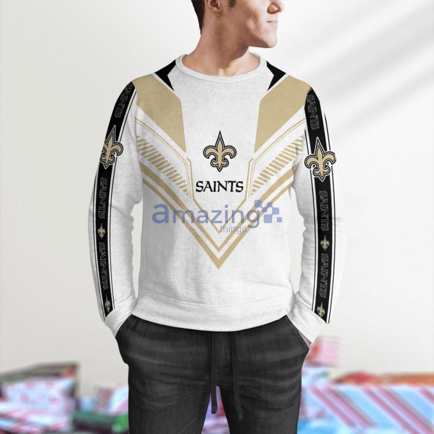 New Orleans Saints All Over Printed White Christmas Sweater