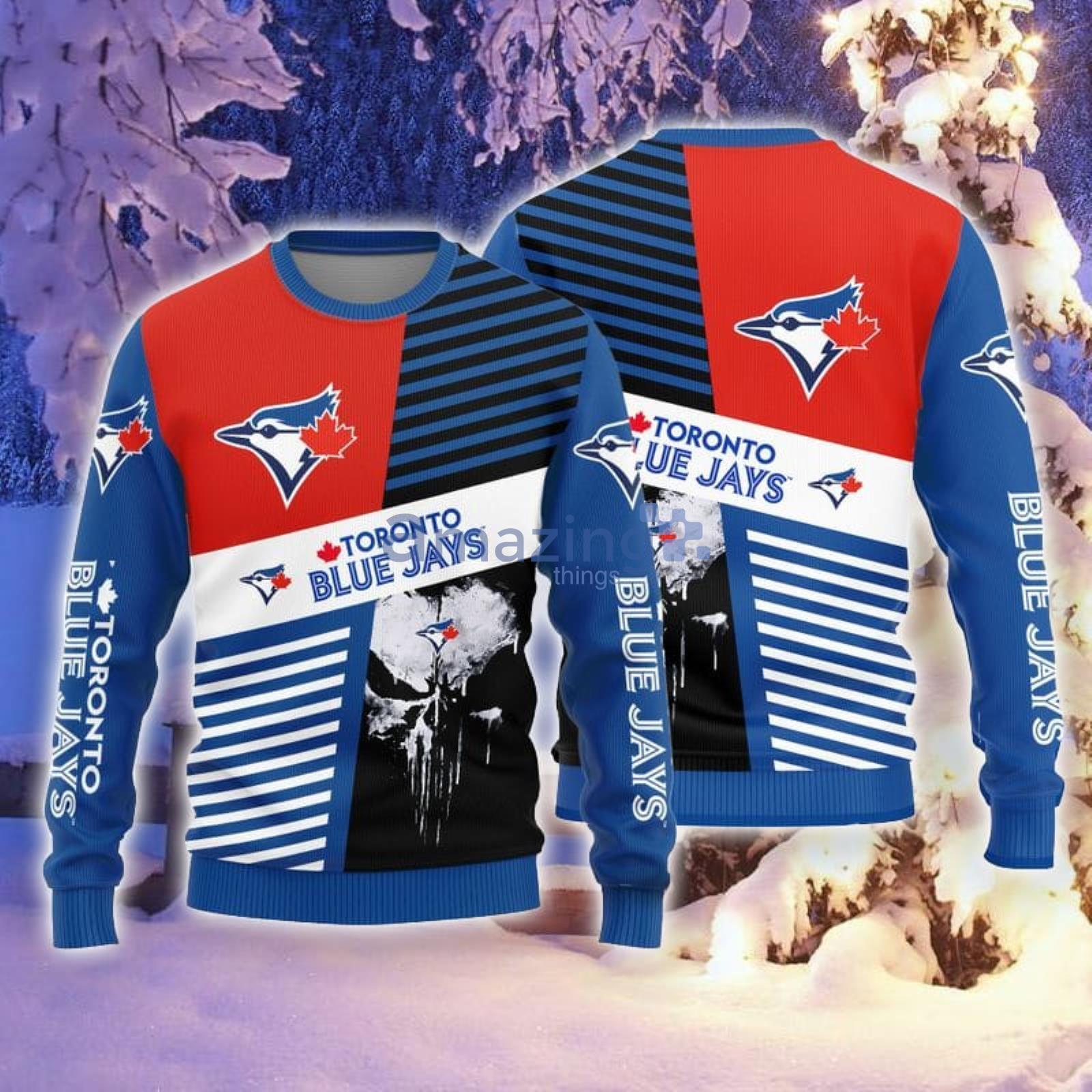 Christmas Gift Toronto Blue Jays Skull Pattern 3D Ugly Christmas Sweater  For Men And Women