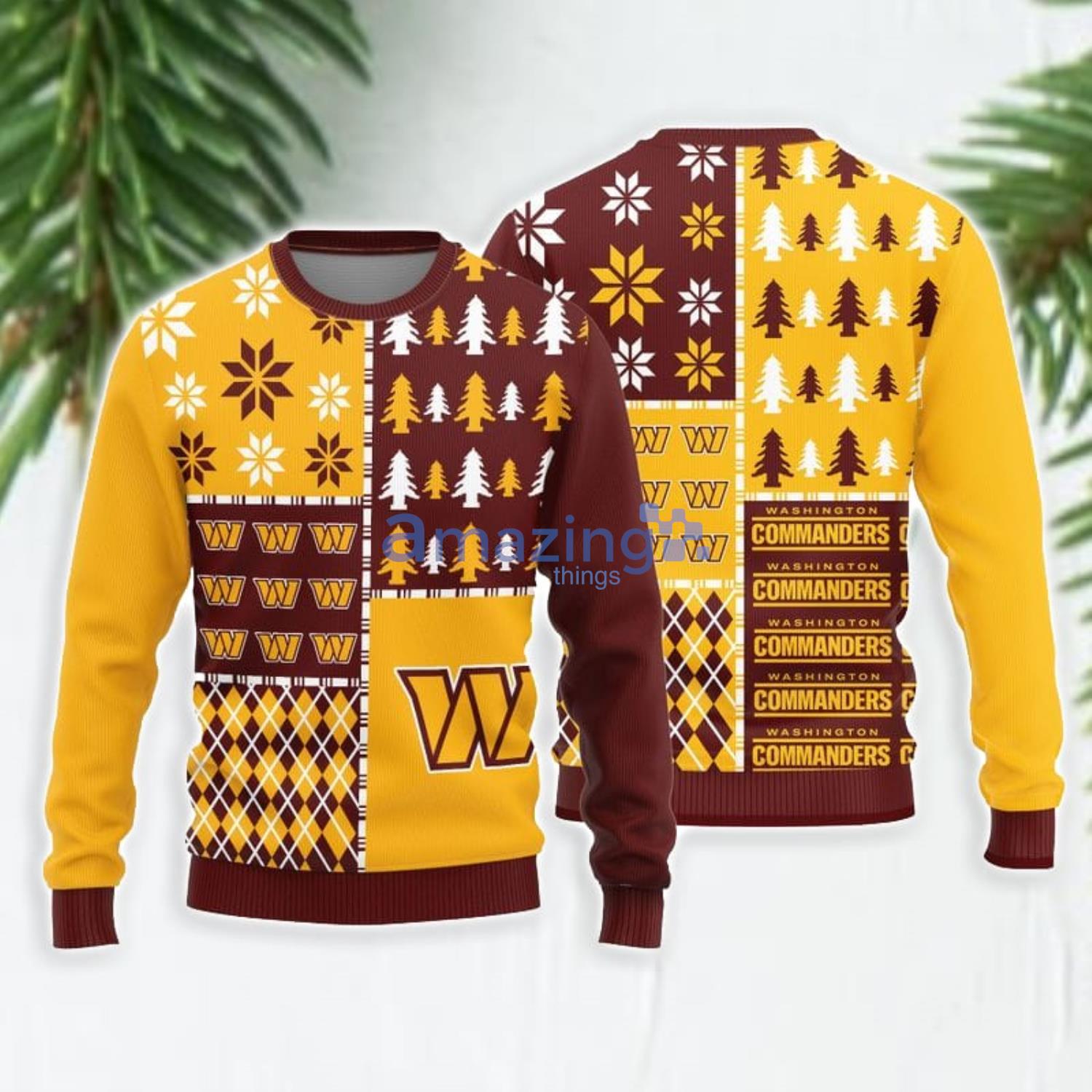 Christmas Gift Washington Commanders Logo Christmas Pine Trees Pattern Ugly Christmas Sweater Product Photo 1 Christmas Gift Washington Commanders Logo Christmas Pine Trees Pattern Ugly Christmas Sweater Product Photo 1