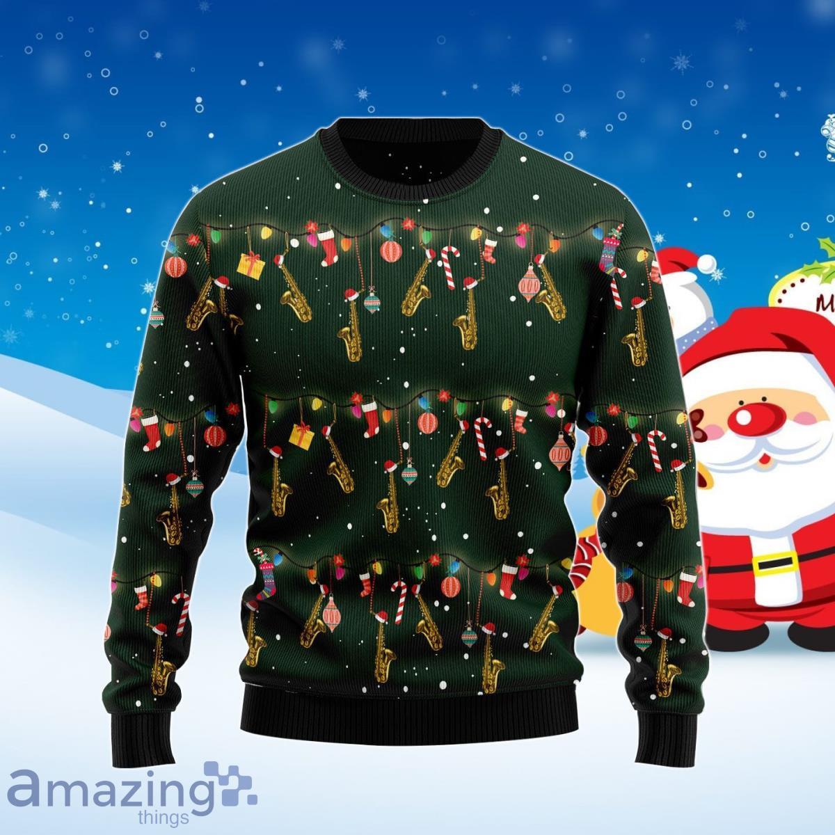 Christmas Instrument Saxophone Ugly Christmas Sweater Best Gift For Men And Women Product Photo 1
