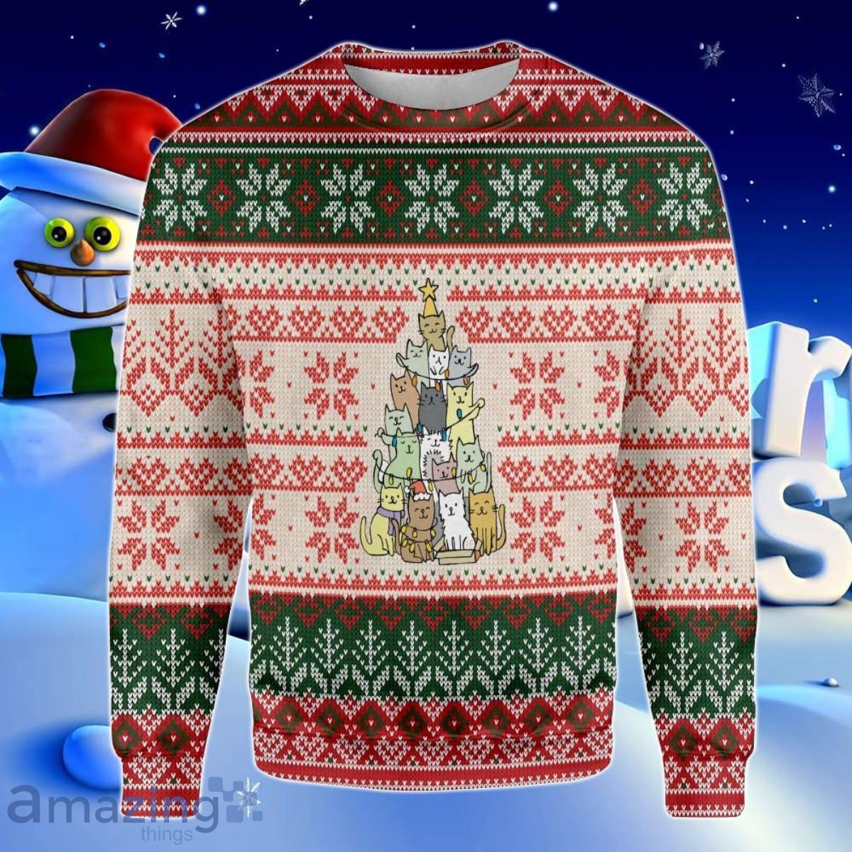 Christmas Tree Made By Cats Ugly Christmas Sweater Best Gift For Men And Women Product Photo 1