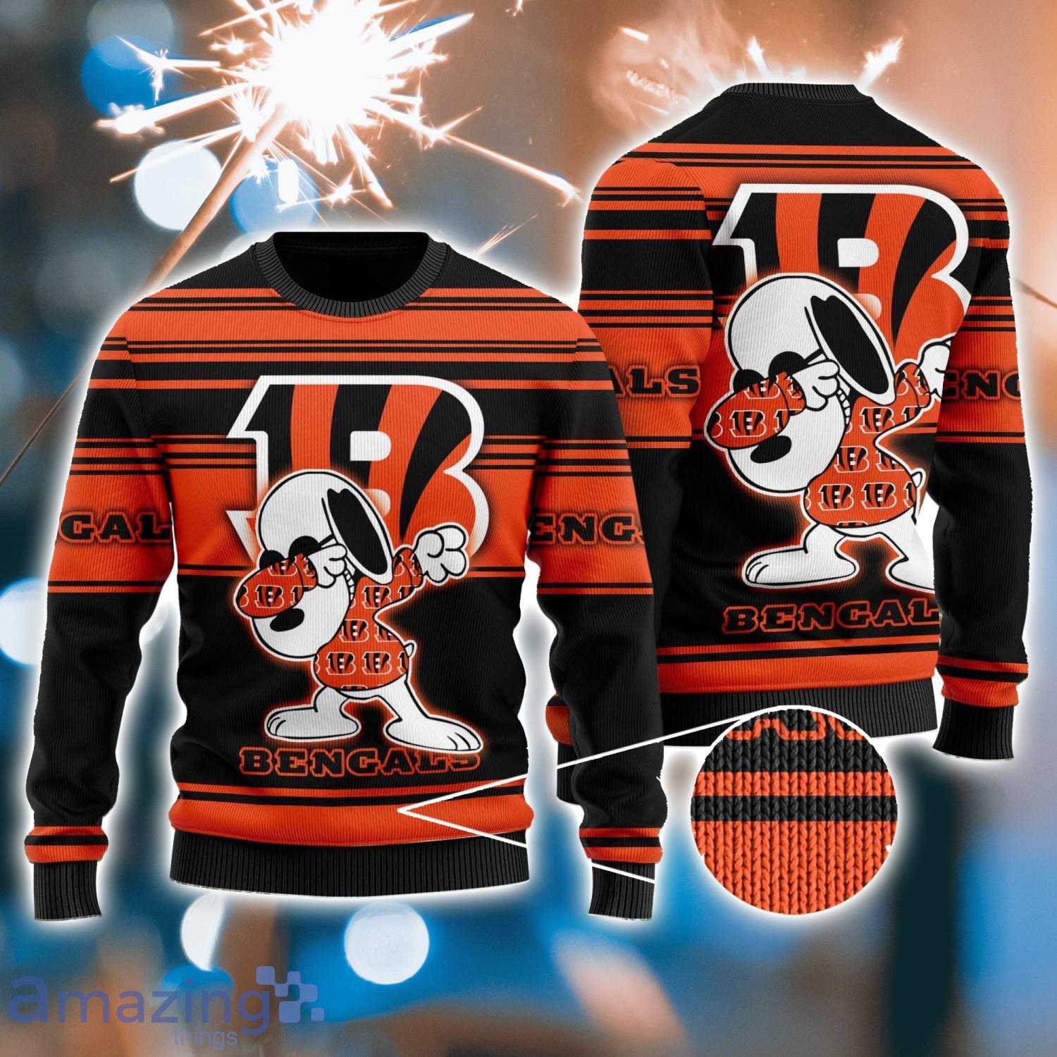 Cincinnati Bengals Dabbing Snoopy Christmas Ugly Sweater For Fans image Cincinnati Bengals Dabbing Snoopy Christmas Ugly Sweater For Fans Product Photo 1