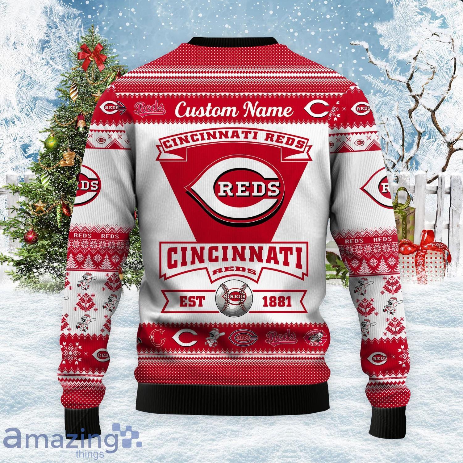 Cincinnati Reds Logo Custom Name For Football Fans Ugly Christmas Sweater  Christmas Gift - Freedomdesign
