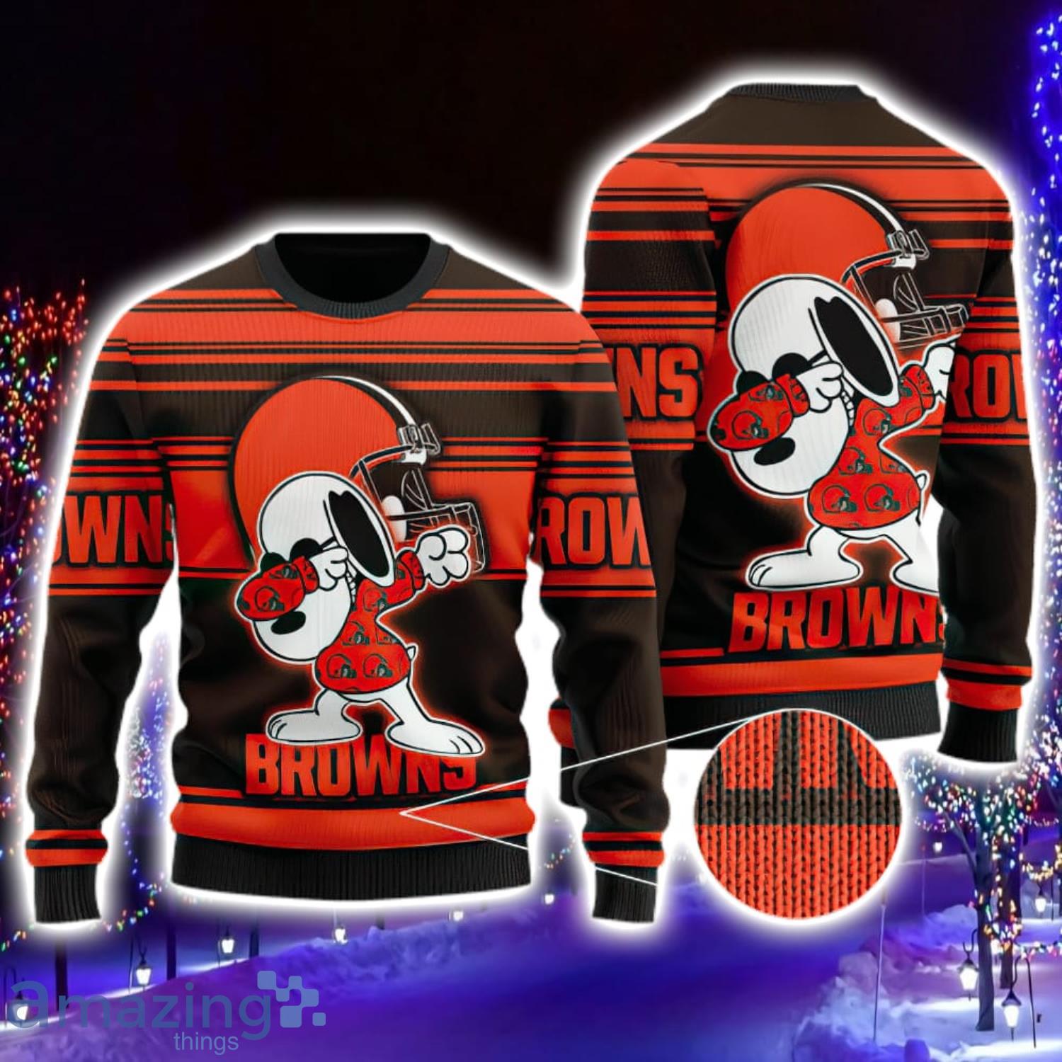 Cleveland Browns Snoopy Dabbing Funny Ugly Christmas Sweater For Fans