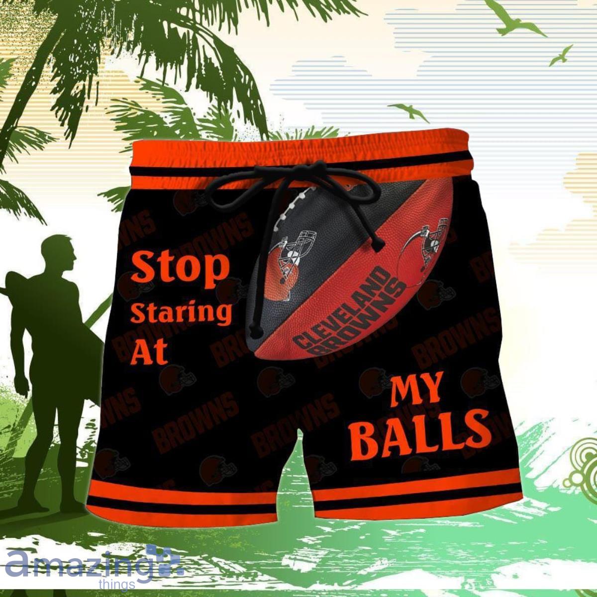 Cleveland Browns Stop Staring At My Balls Funny Hawaii Shorts Product Photo 1