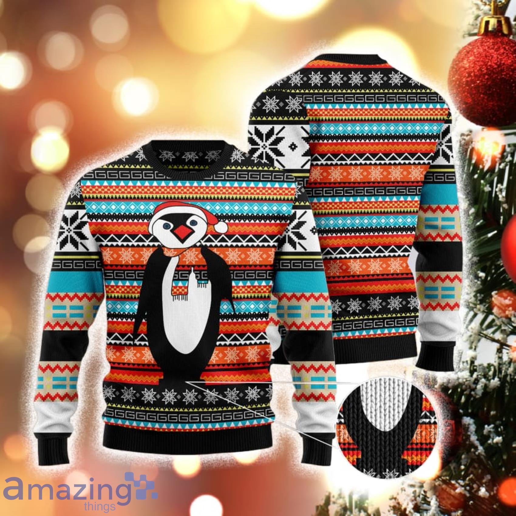 Colorful Pattern Penguin Special Design For Christmas Holiday 3D Sweater image Colorful Pattern Penguin Special Design For Christmas Holiday 3D Sweater Product Photo 3