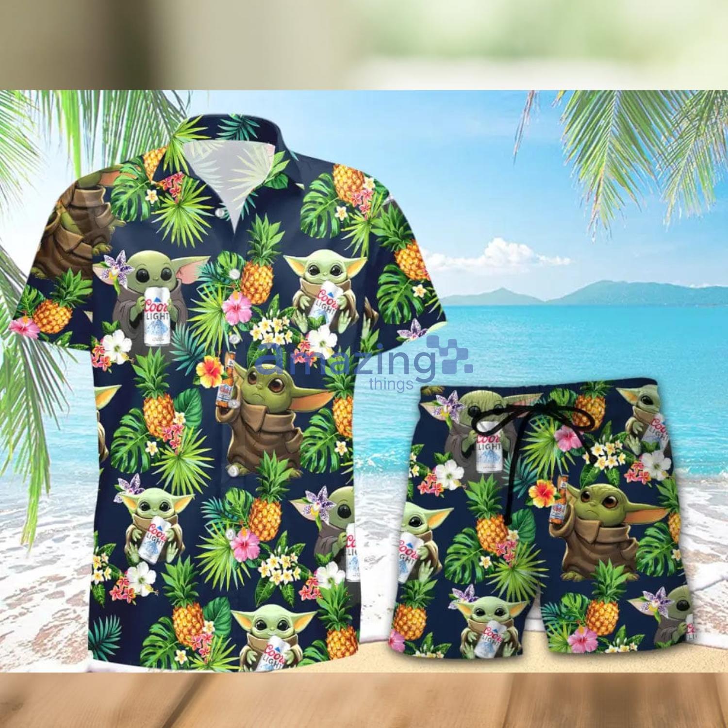 Coors Light Beer Baby Yoda Lover Hawaiian Shirt And Shorts Aloha Summer Gift  For Men And Women