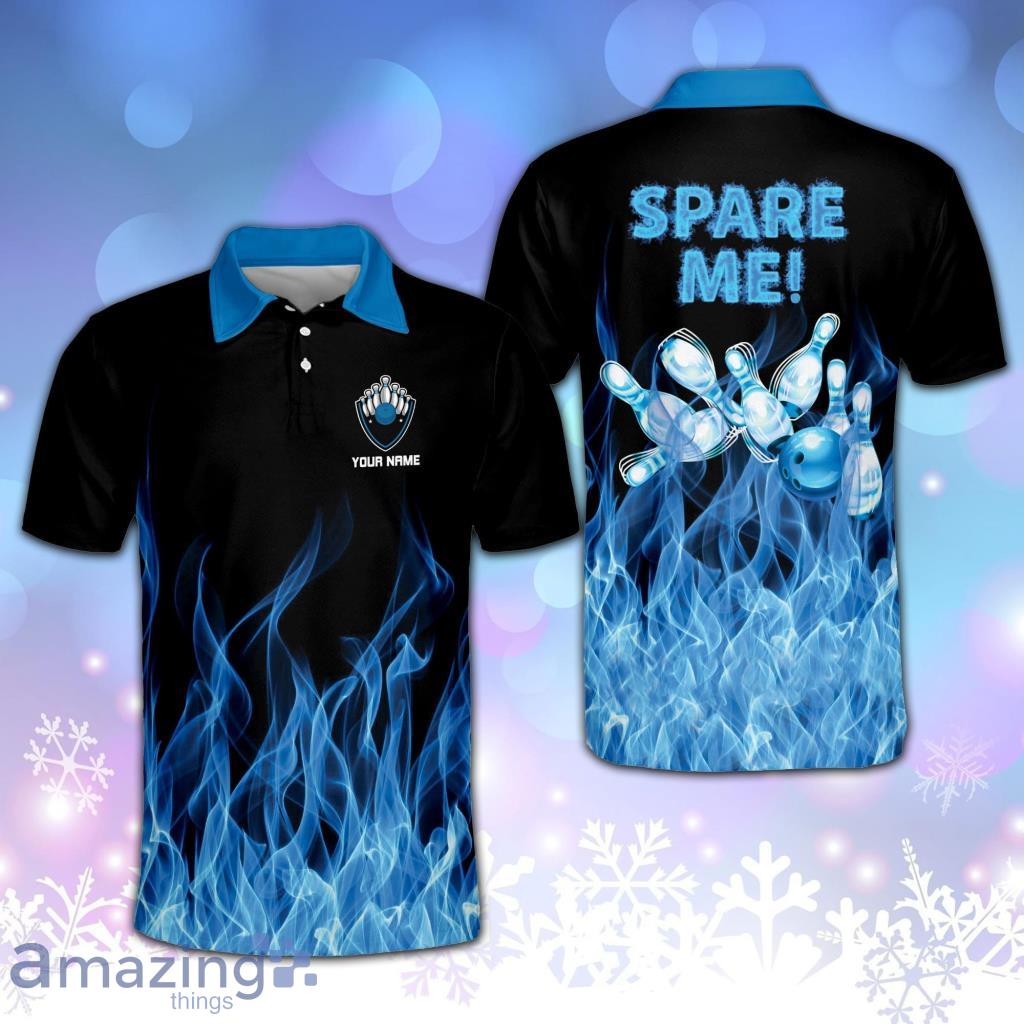 Custom Blue Flame Bowling Shirt for Men Funny Product Photo 1