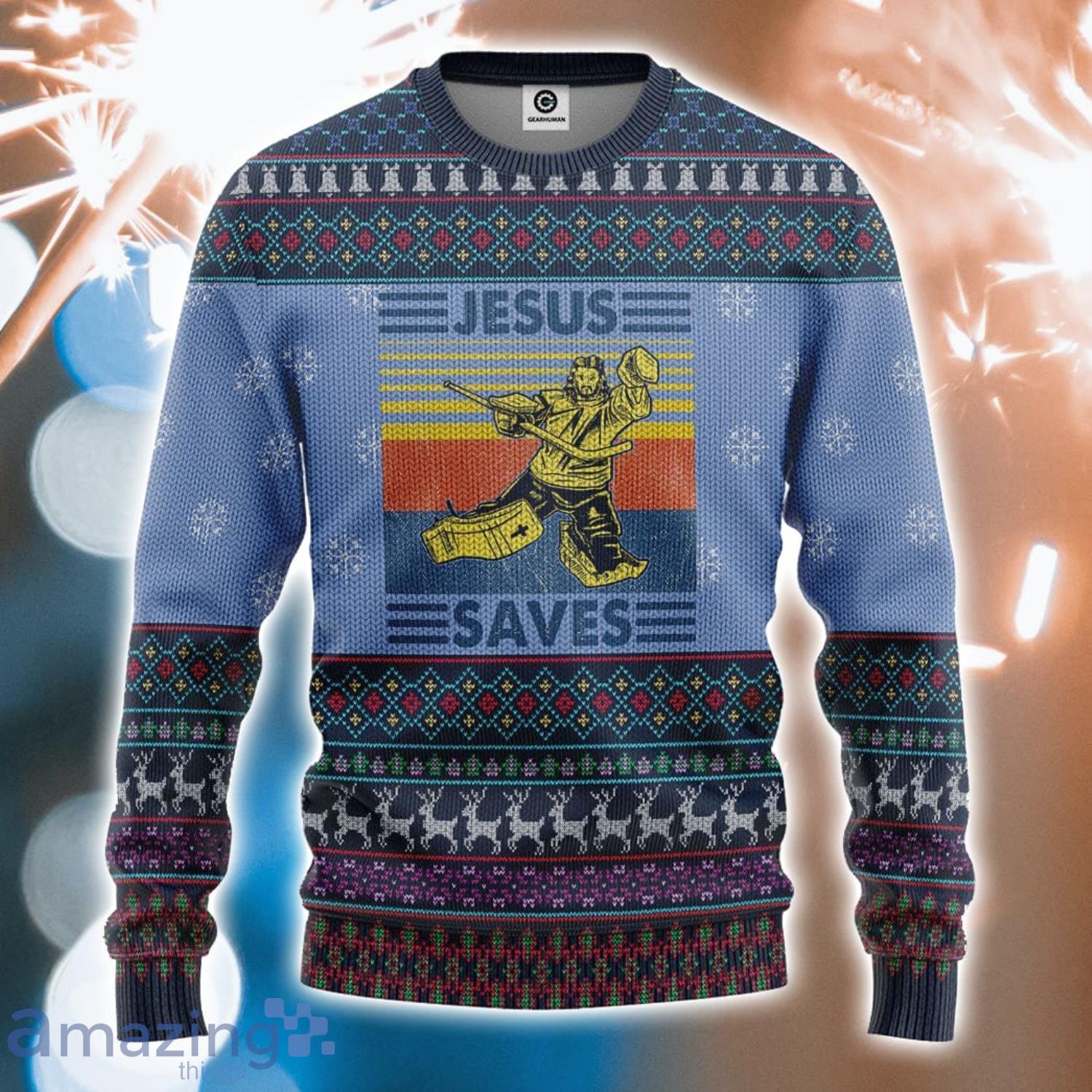 Jesus Saves Hockey Ugly Christmas Sweater