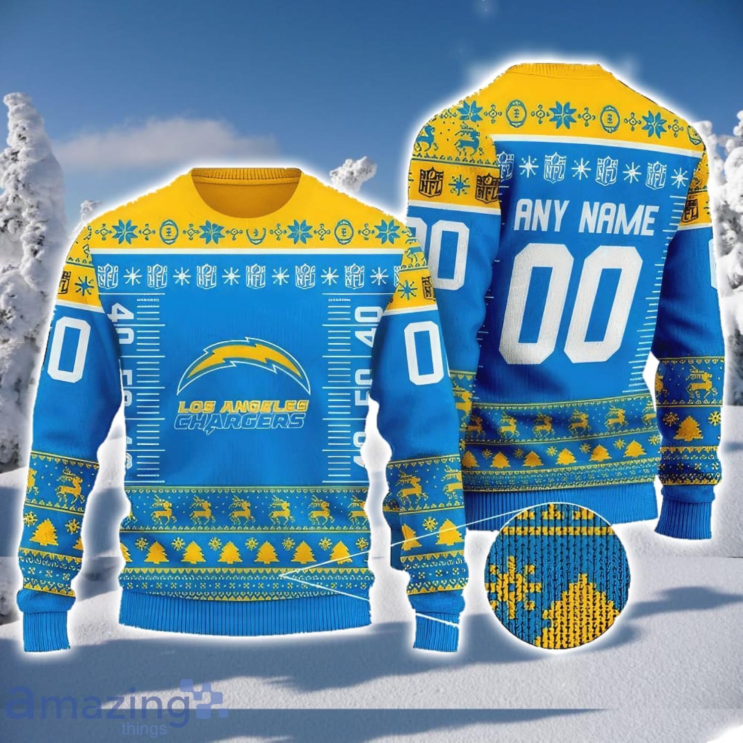 La Chargers Nfl Custom Name Number Ugly Christmas Sweater - Shibtee Clothing