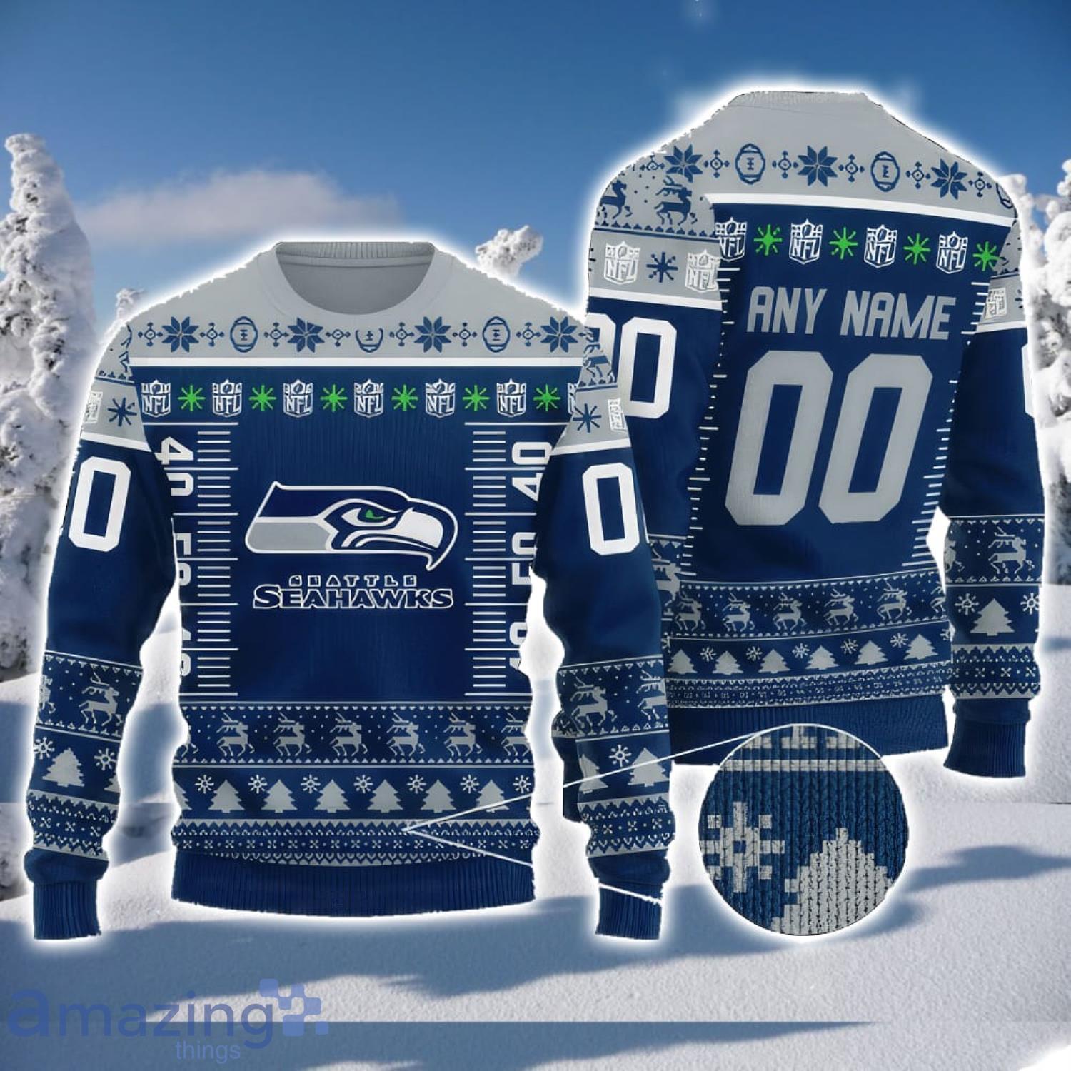 Custom Name And Number NFL Seattle Seahawks Team Ugly Christmas
