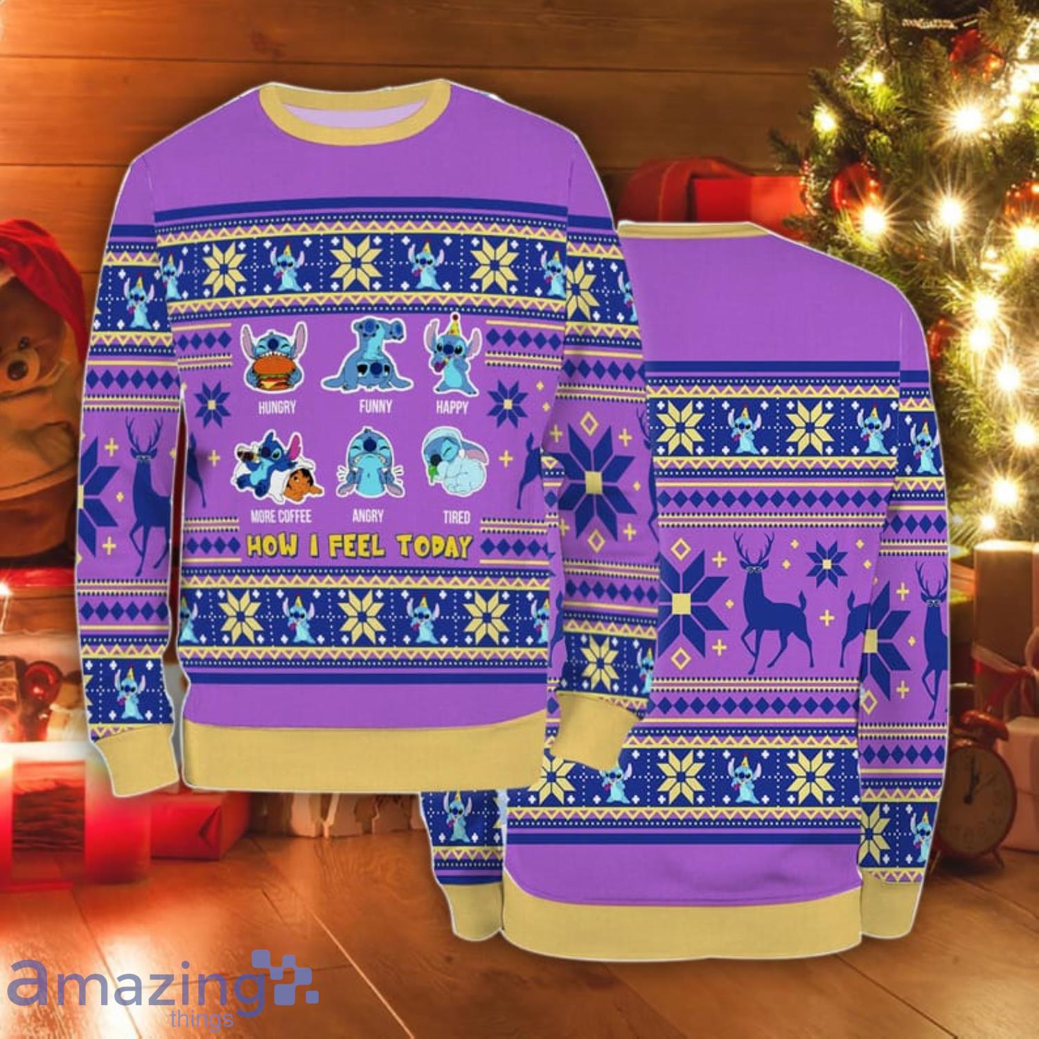 Custom Name Stitch Cartoon Xmas Ugly Christmas Sweater Christmas Holiday Gift Product Photo 1