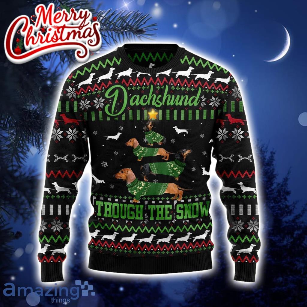 Dachshund Through Snow Christmas Ugly Christmas Sweater 3D Gift Christmas Funny Product Photo 1