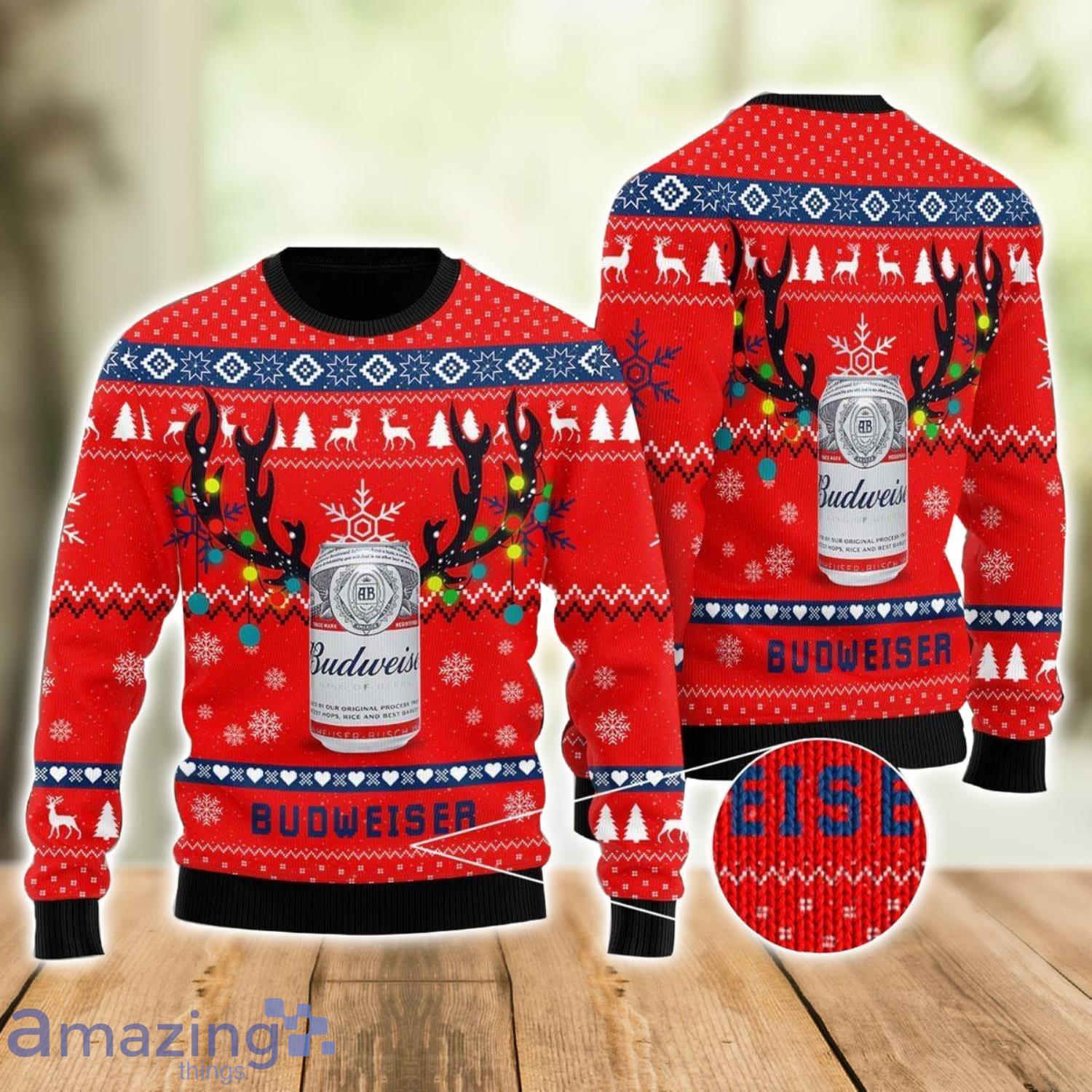 Deer Budweiser Ugly Christmas Sweater Xmas Gift Men And Women Christmas Sweater Product Photo 1