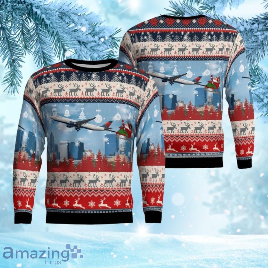 Delta Air Lines A330-300 With Santa Over Charlotte Christmas Ugly Christmas Sweater Product Photo 1