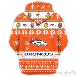 Denver Broncos Baby Groot And Grinch Best Friends 3D Chirstmas Sweater Hoodie Product Photo 3