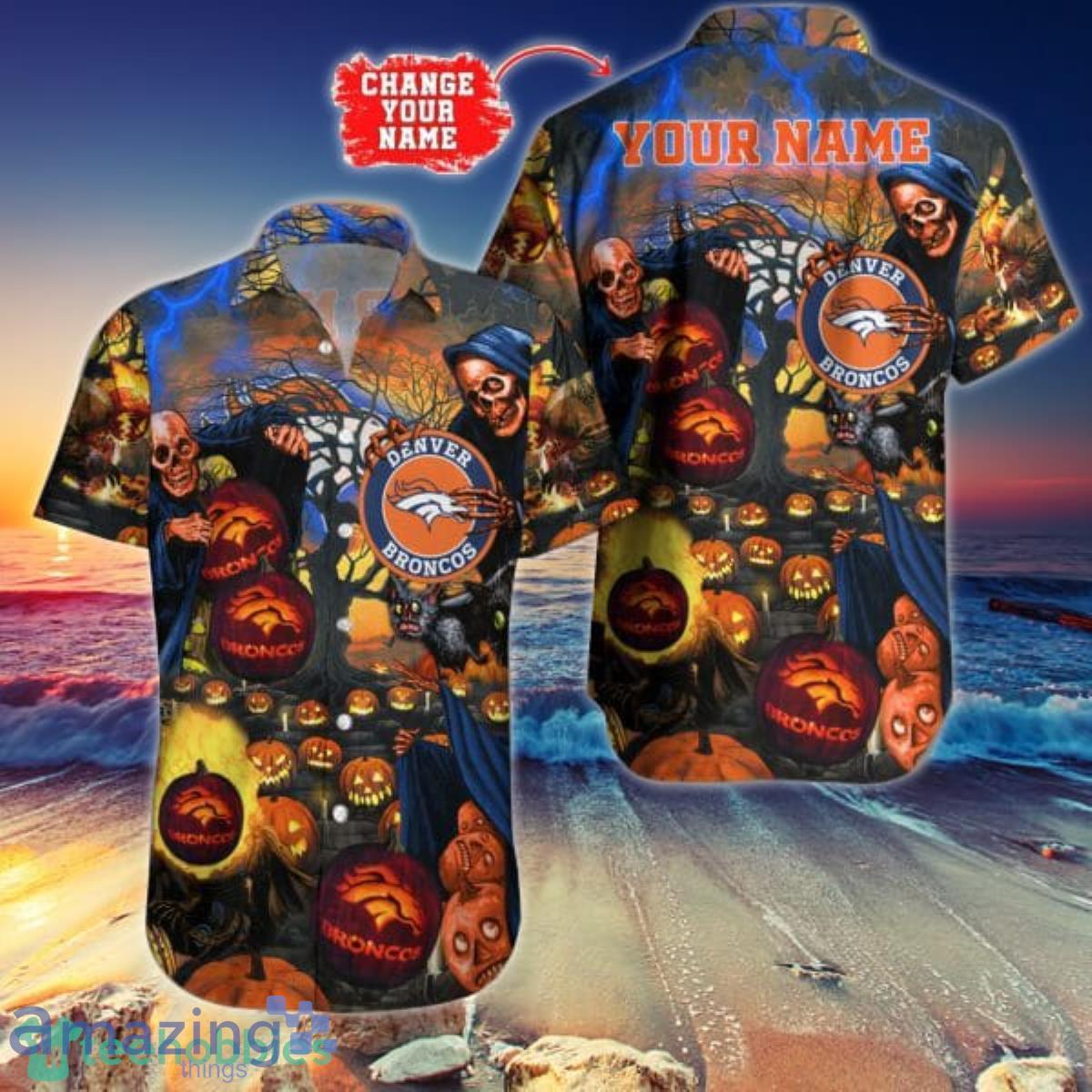 Denver Broncos NFL Hawaiian Shirt Custom Name Halloween Hot Trending 2023