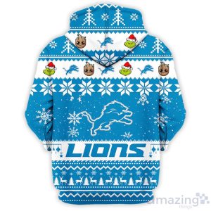 Detroit Lions Baby Groot And Grinch Best Friends 3D Chirstmas Sweater Hoodie Product Photo 3