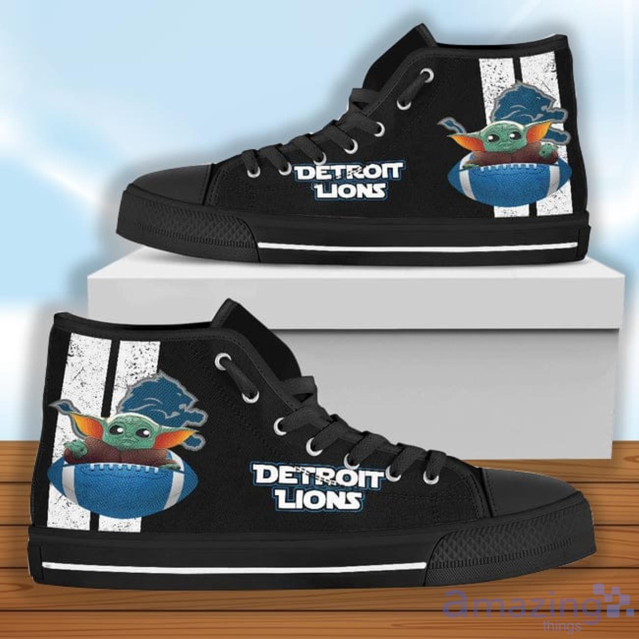 Detroit Lions Sneakers Cute Baby Yoda High Top Shoes Fan Gift