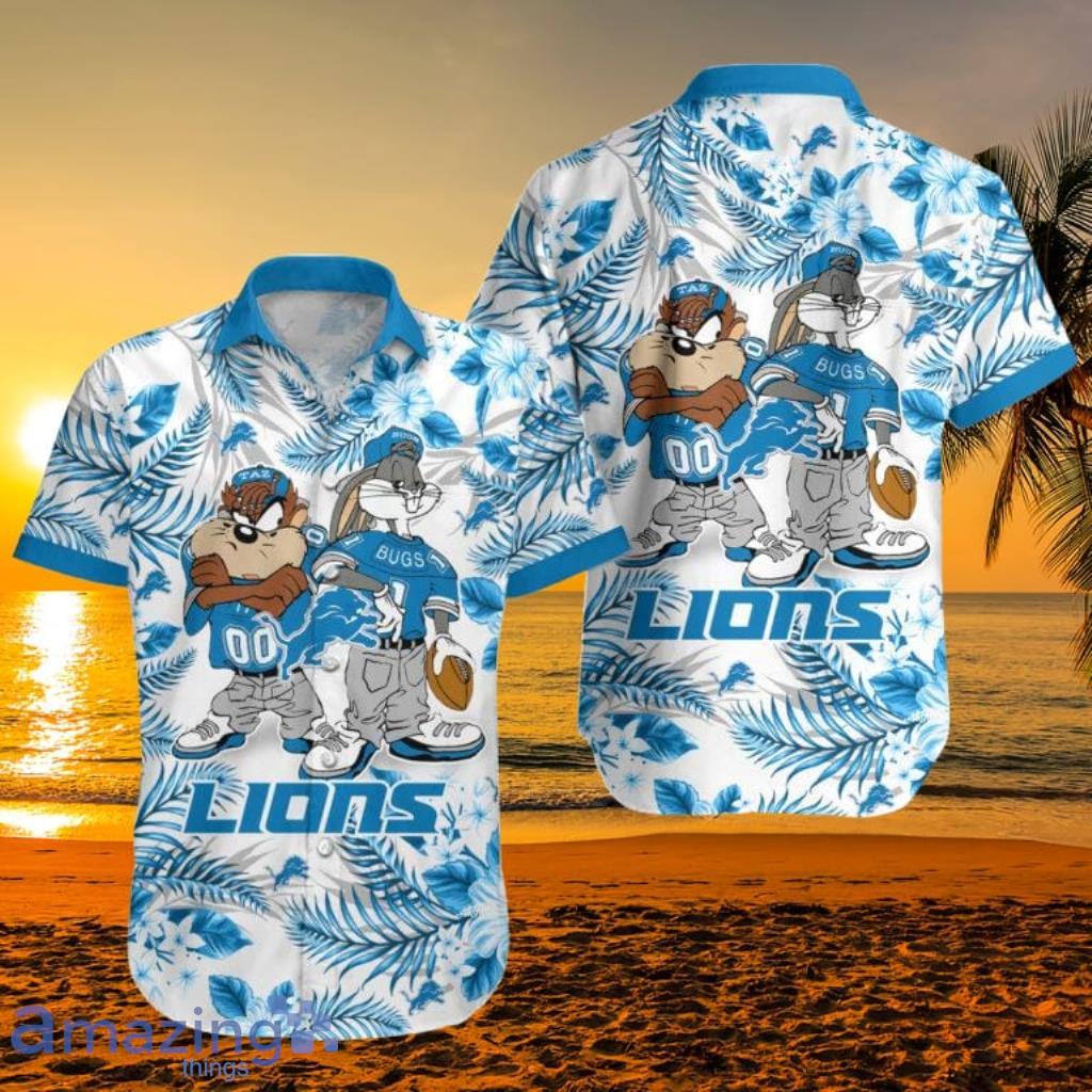 Detroit Lions 2 Pieces Outfits Casual Zip Collared Shirt Beach Shorts Set  Gifts