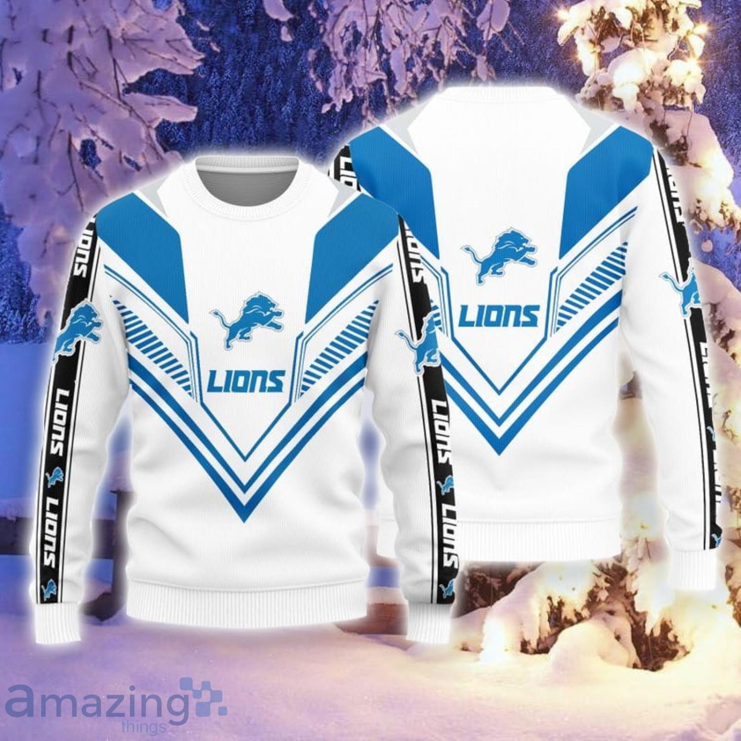 Detroit Lions White 3D Sweater Christmas Gift