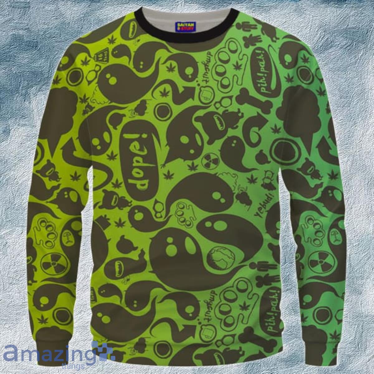 Dope Weed Cartoon Doodle Art  Marijuna Crewneck 3D Sweater Product Photo 1