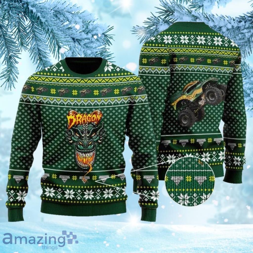 Dragon Monster Truck Ugly Christmas Sweater Product Photo 1