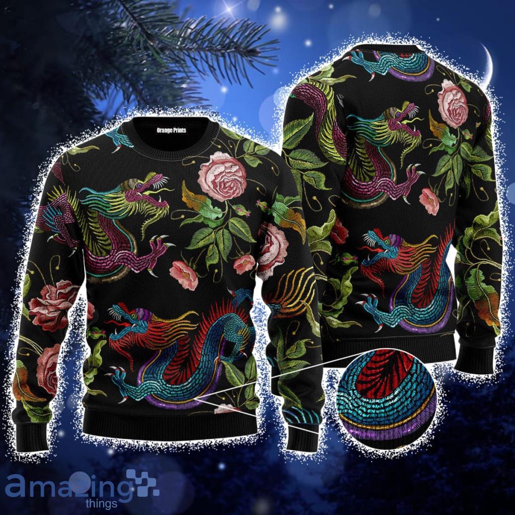 Dragons Flower Pattern Pullover Ugly Christmas Sweater For Men And Women Product Photo 1 Dragons Flower Pattern Pullover Ugly Christmas Sweater For Men And Women Product Photo 1
