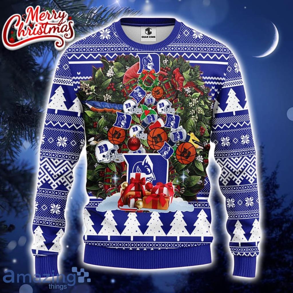 Duke Blue Devils Tree Ugly Christmas Fleece Sweater Product Photo 1