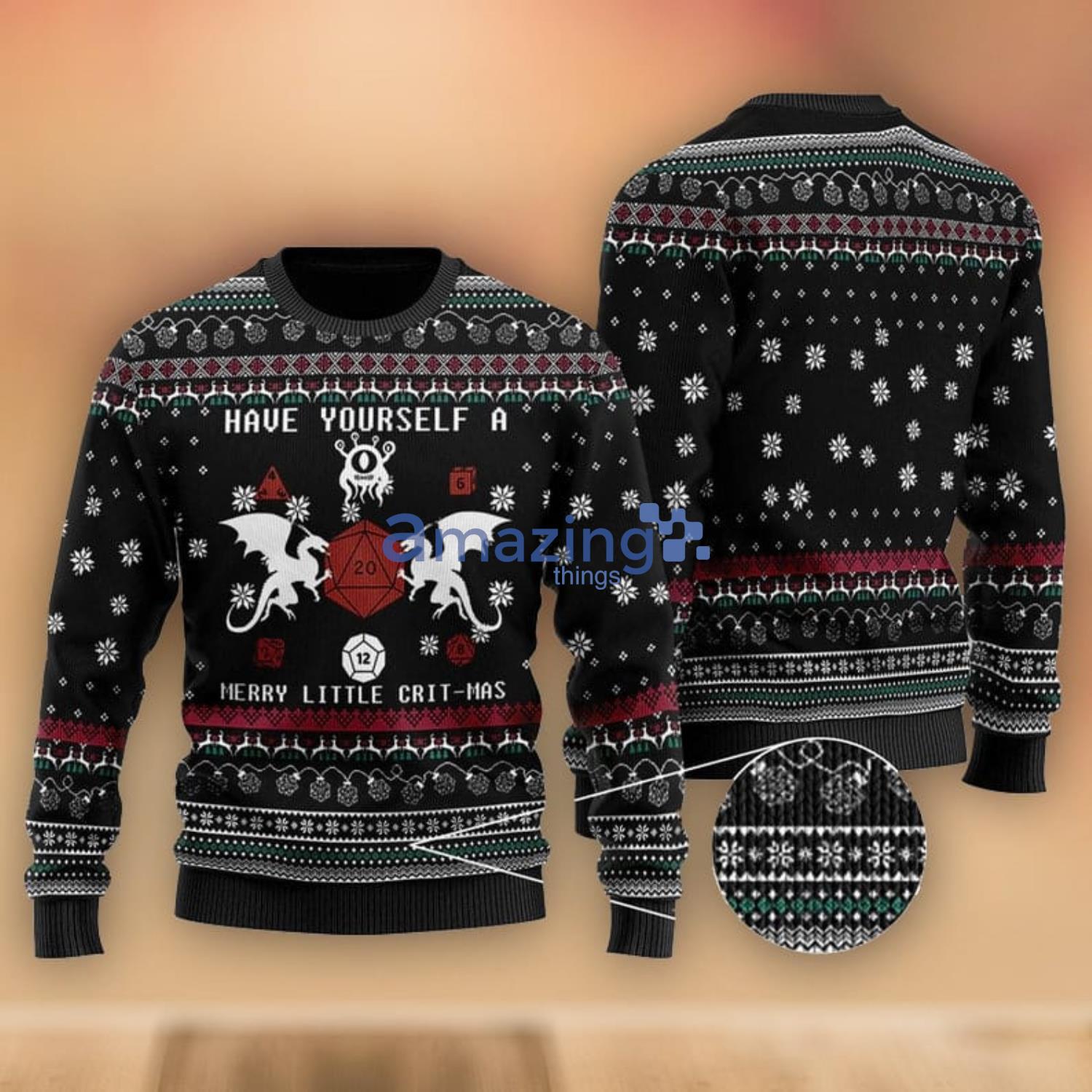 Dungeons Dragons Christmas Sweater D and D Have Yourself A Merry Little Crit mas Merry Christmas Wool Ugly Christmas Sweater Ugly Gift Product Photo 1