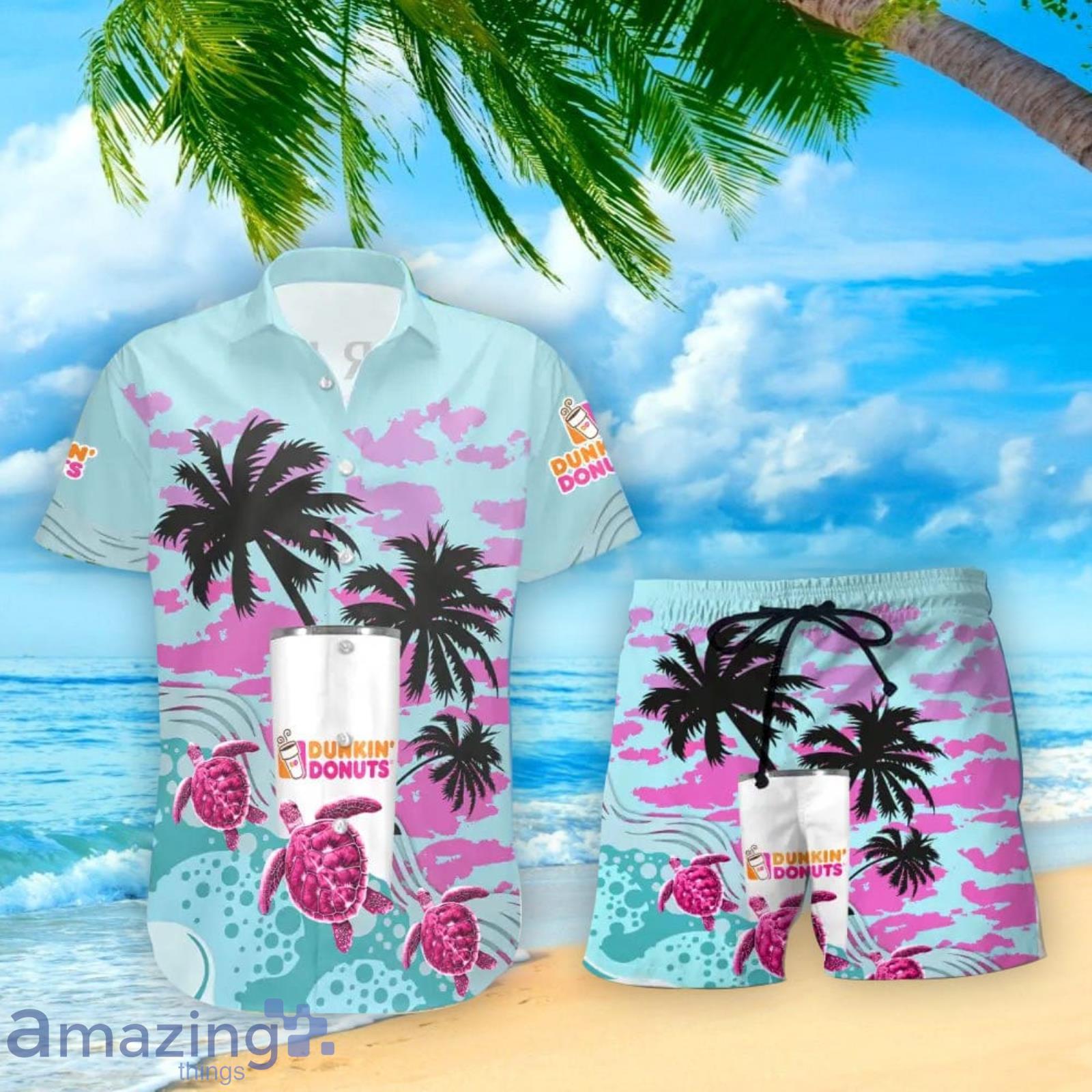 Dunkin Donuts Turtles Palm Tree Hawaiian Shirt And Shorts Custom Name Special Summer Gift Product Photo 1
