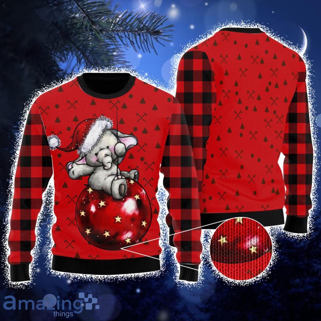 Elephant Cute Red Pattern Ugly Christmas Sweater For Men And Women Product Photo 1