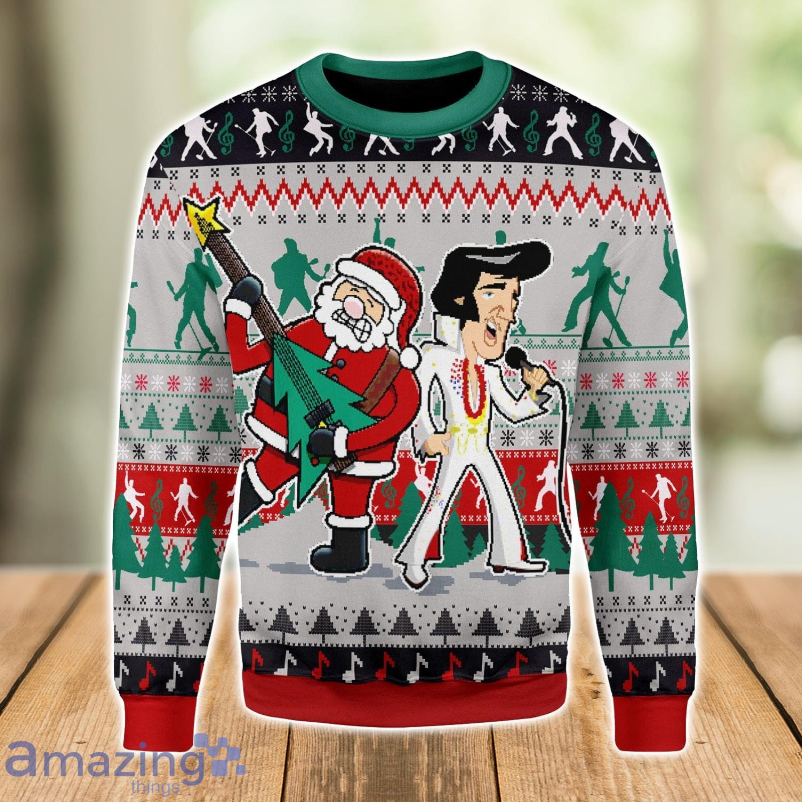 Elvis With Santa Christmas Ugly Christmas Sweater Xmas Gift Men And Women Christmas Sweater Product Photo 1