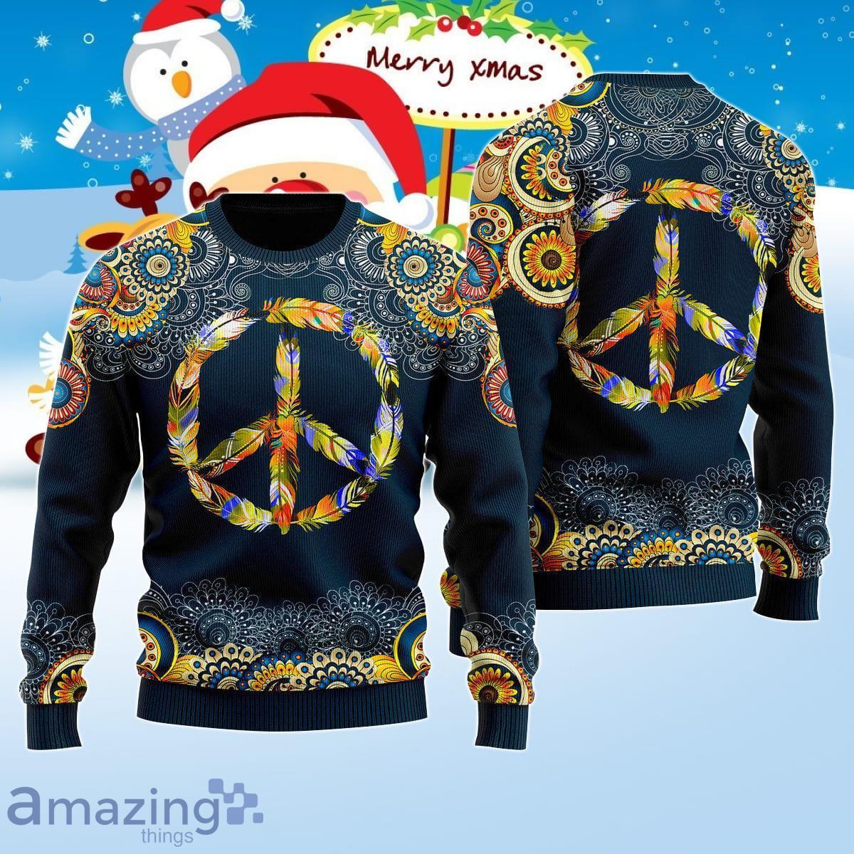 Feather Peace Sign Ugly Christmas Sweater Best Gift For Men And Women Product Photo 1
