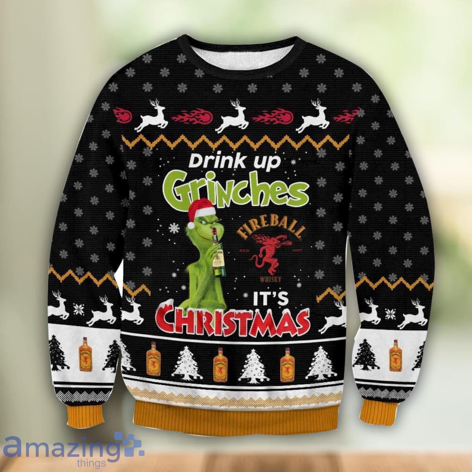Fireball Drink Up Grinches Christmas Gift 3D Ugly Christmas Sweater Product Photo 1