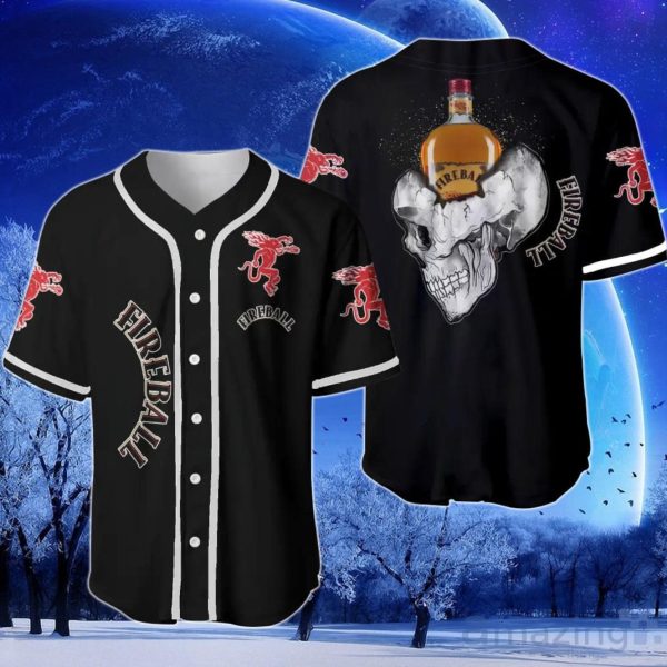 Fireball Whisky Skull Halloween Baseball Jersey Product Photo 1