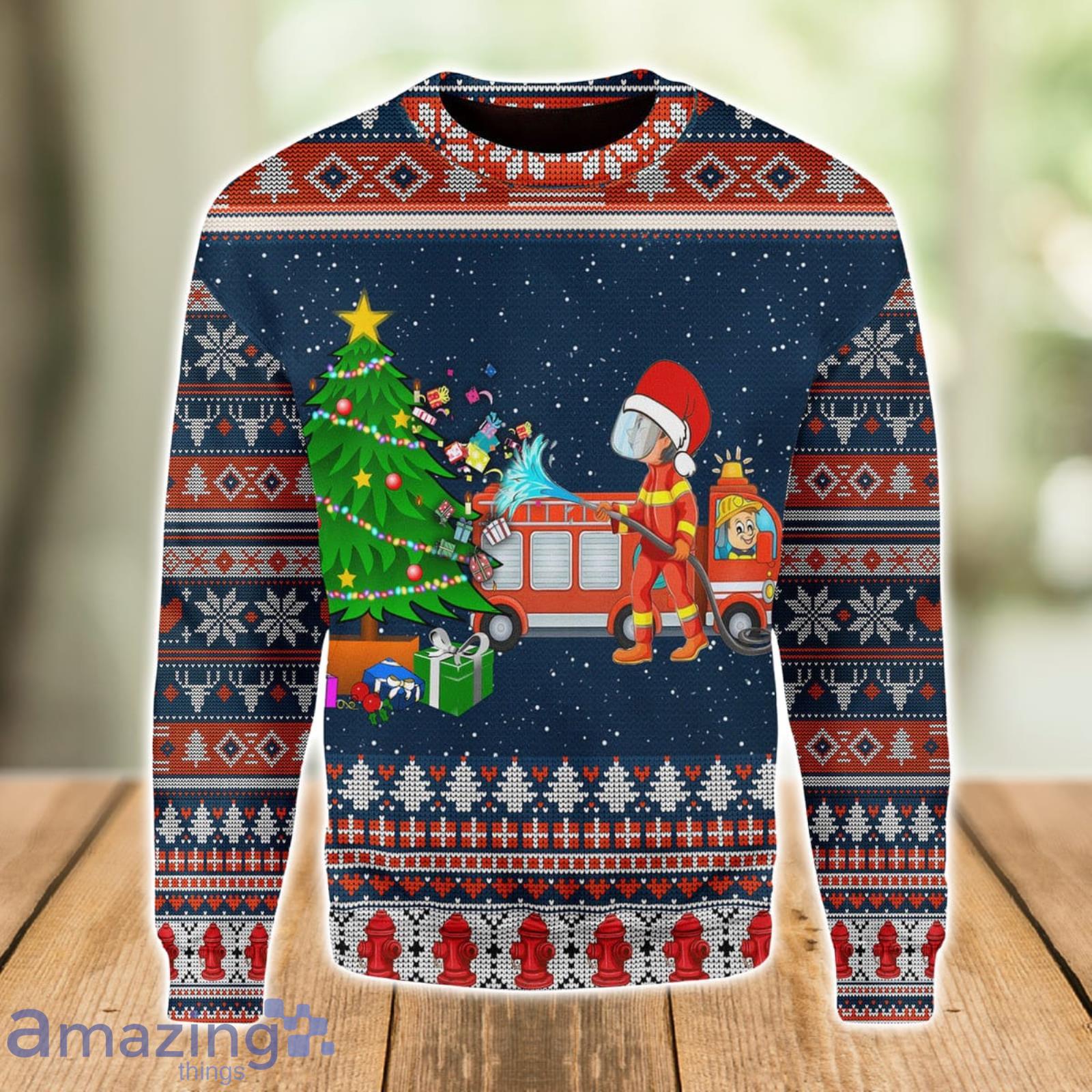Firefighter Presents Christmas Tree Ugly Christmas Sweater Xmas Gift Men And Women Christmas Sweater Product Photo 1