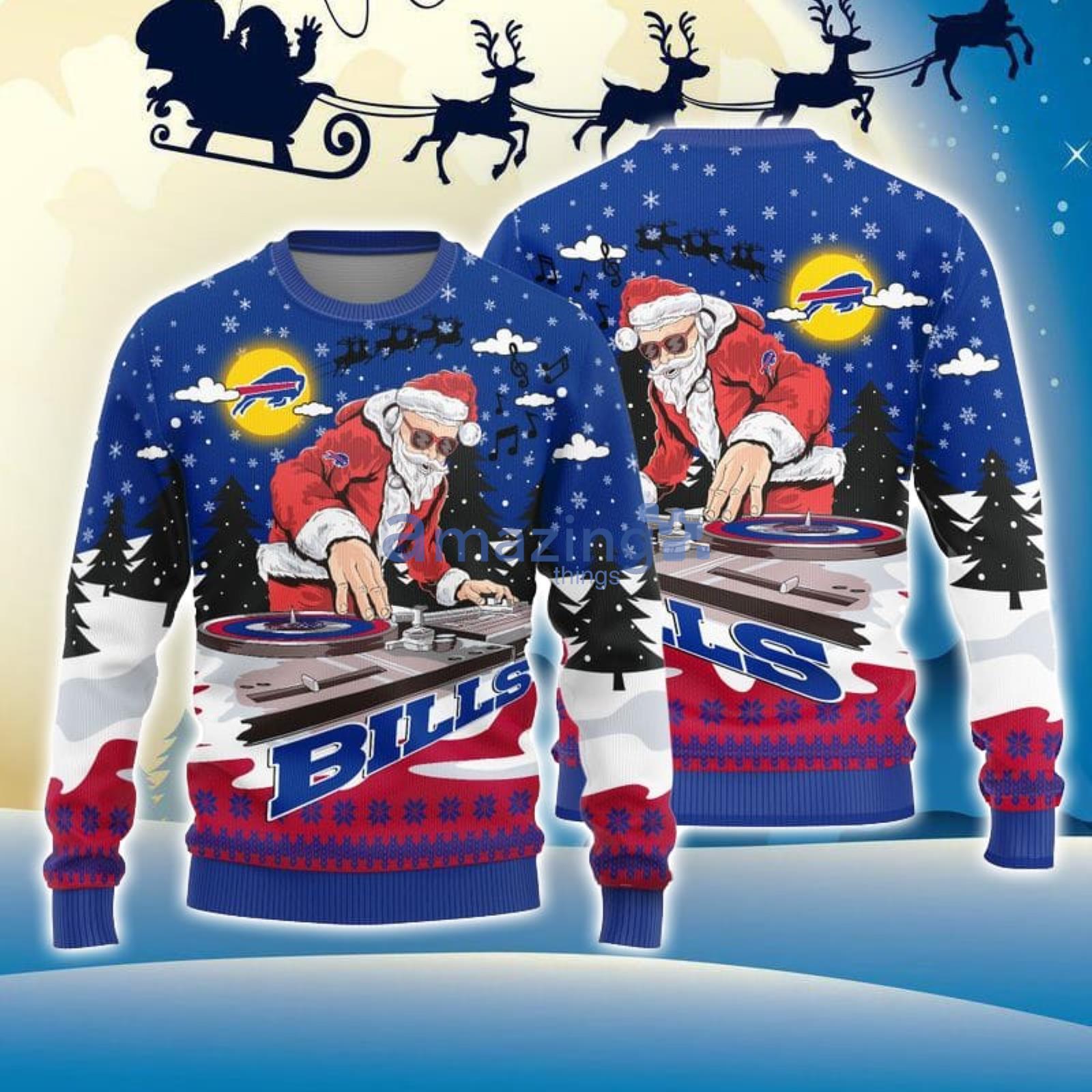 For Fans Buffalo Bills Christmas Funny DJ Santa Ugly Christmas Sweater Men  And Women Christmas Gift