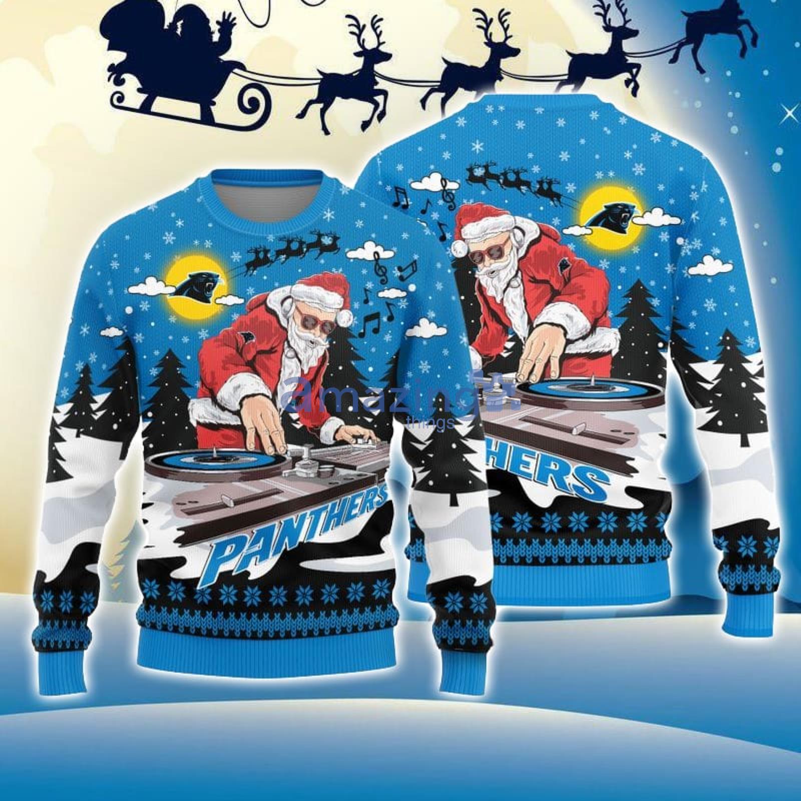 For Fans Carolina Panthers Christmas Funny DJ Santa Ugly Christmas