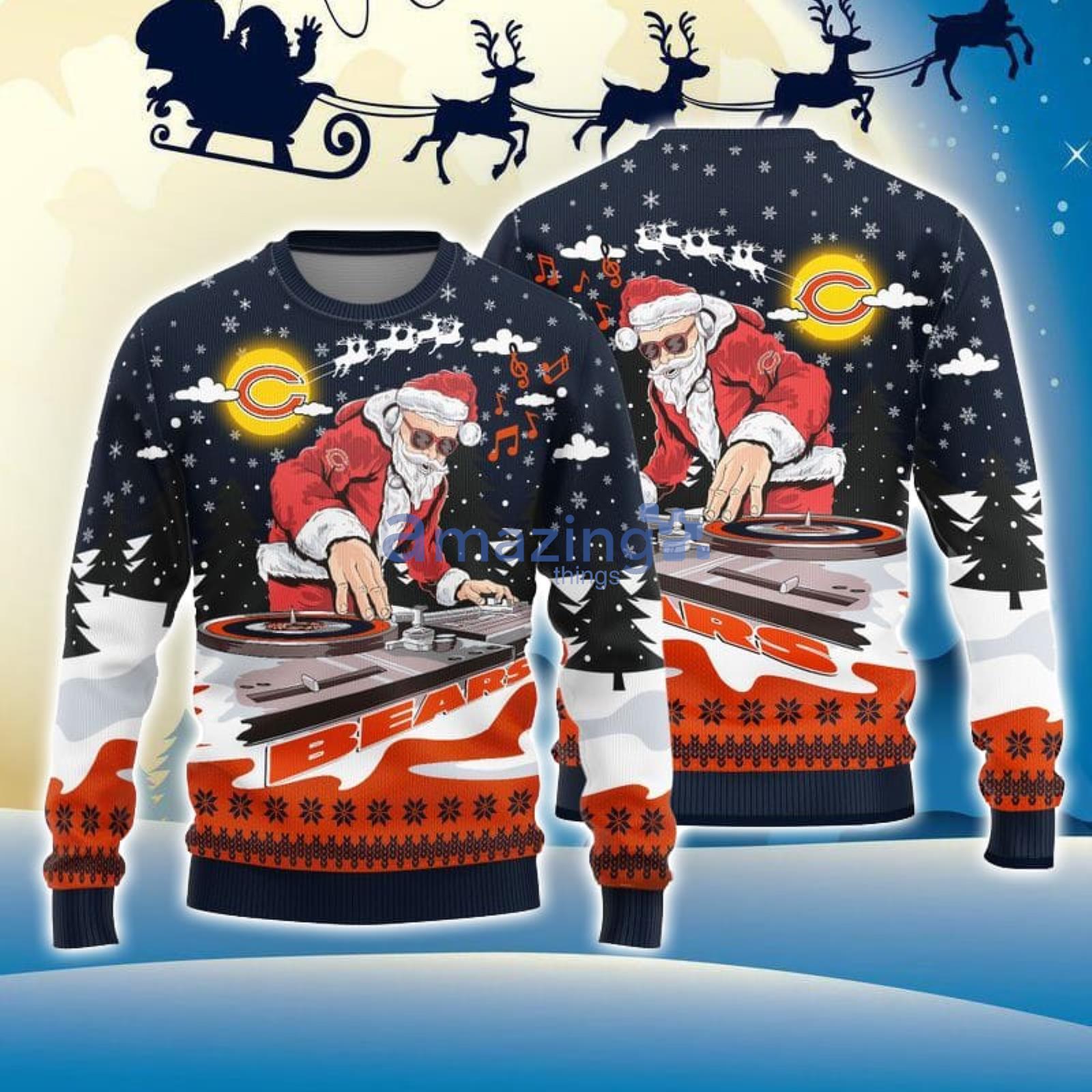 For Fans Chicago Bears Christmas Funny DJ Santa Ugly Christmas Sweater Men  And Women Christmas Gift