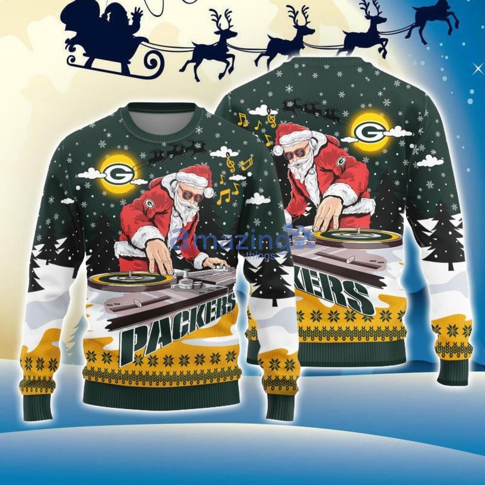 For Fans Green Bay Packers Christmas Funny DJ Santa Ugly Christmas