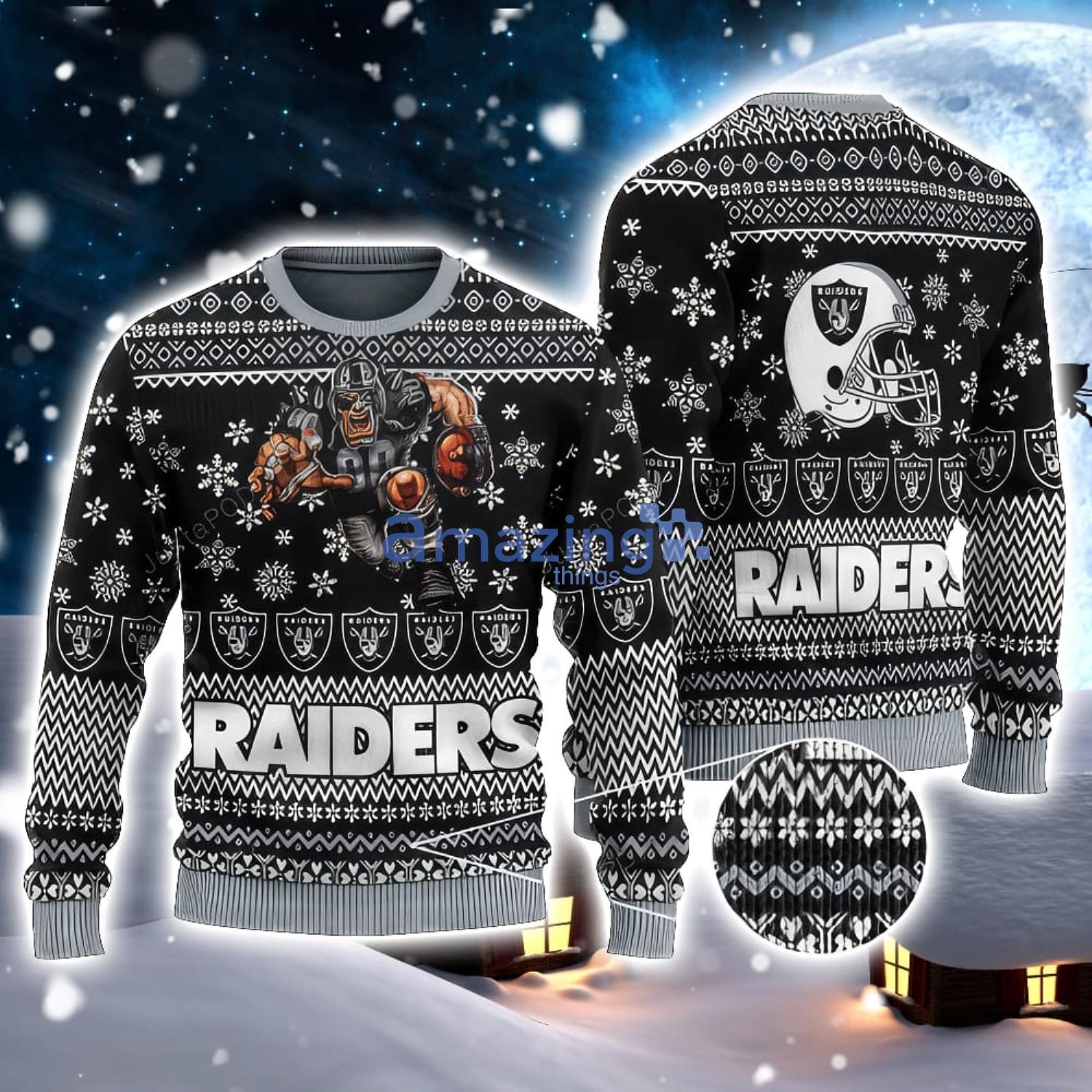 For Fans Las Vegas Raiders Christmas Funny DJ Santa Ugly Christmas Sweater  Men And Women Christmas Gift