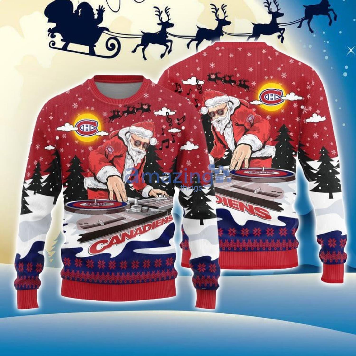 For Fans Montreal Canadiens Christmas Funny DJ Santa Ugly Christmas Sweater Men And Women Christmas Gift Product Photo 1